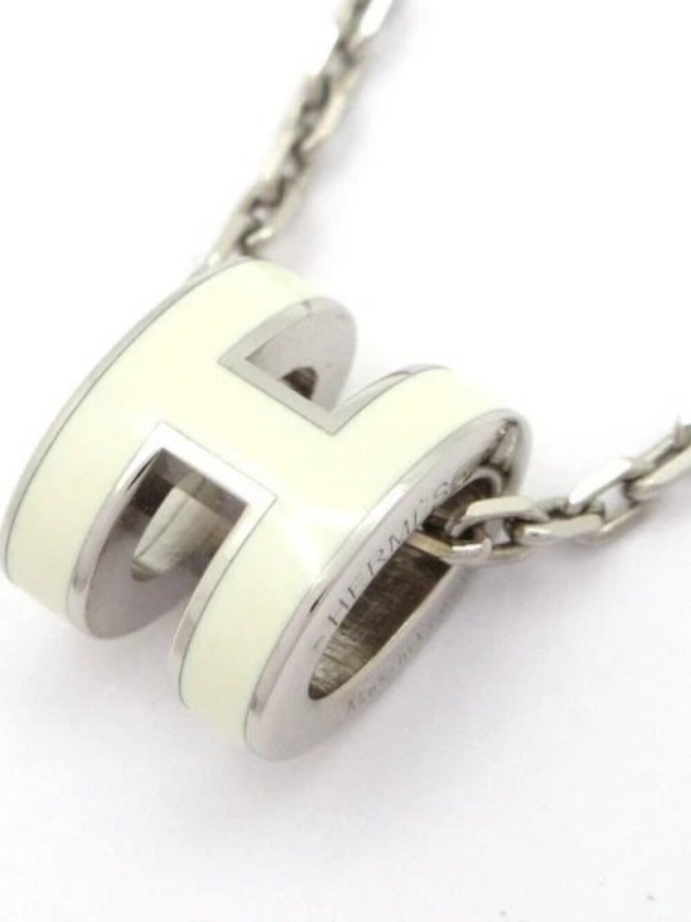 HERMES Mini Pop H Silver White Hardware Necklace